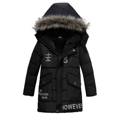 Veste rembourrée en coton chaud pour garçons avec grand col en fourrure