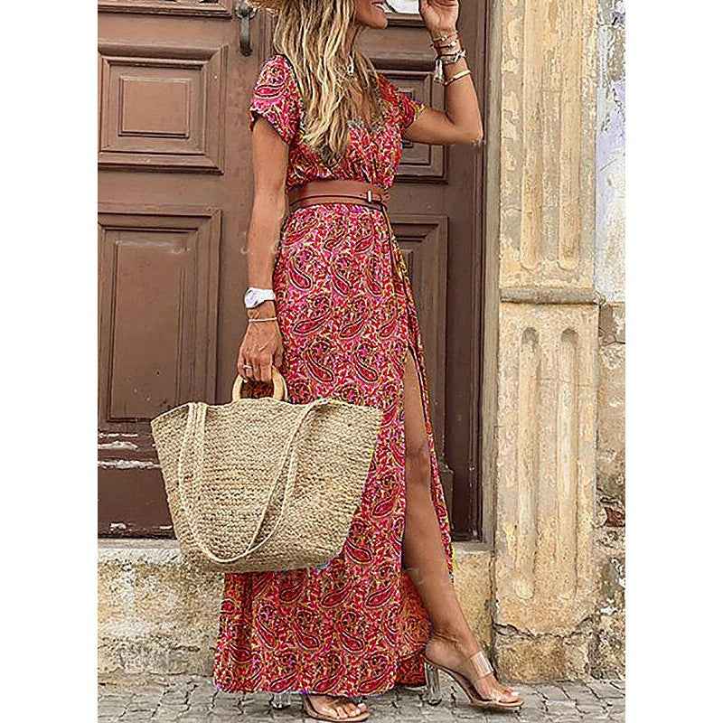 Robe à fleurs à col en V  pour femmes