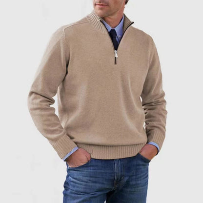 Pull homme à col montant avec fermeture éclair, mode hiver, couleur unie, manches longues