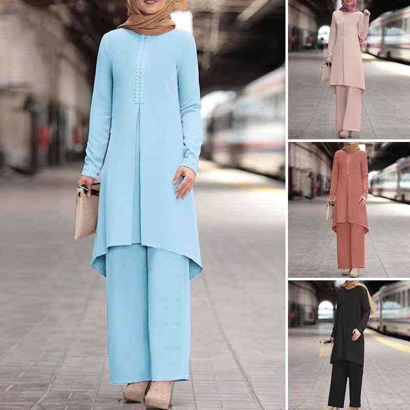 Ensemble Hijab composé d'un haut à manches longues en dentelle et pantalon