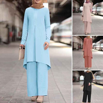 Ensemble Hijab composé d'un haut à manches longues en dentelle et pantalon