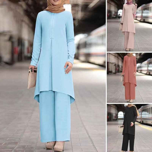 Ensemble Hijab composé d'un haut à manches longues en dentelle et pantalon