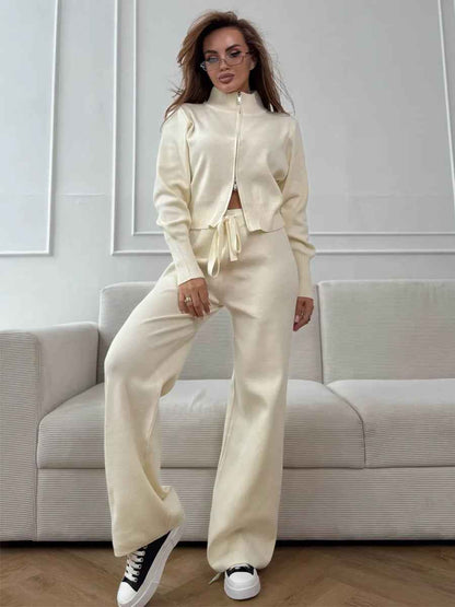 Ensemble à fermeture éclair en tricot au style temperament