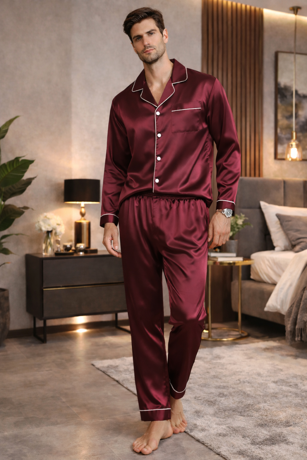 Pyjama pour hommes en soie glacée