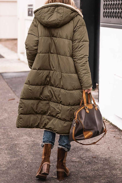 Manteau long à capuche de couleur unie, manches longues d'hiver, Pour Femme