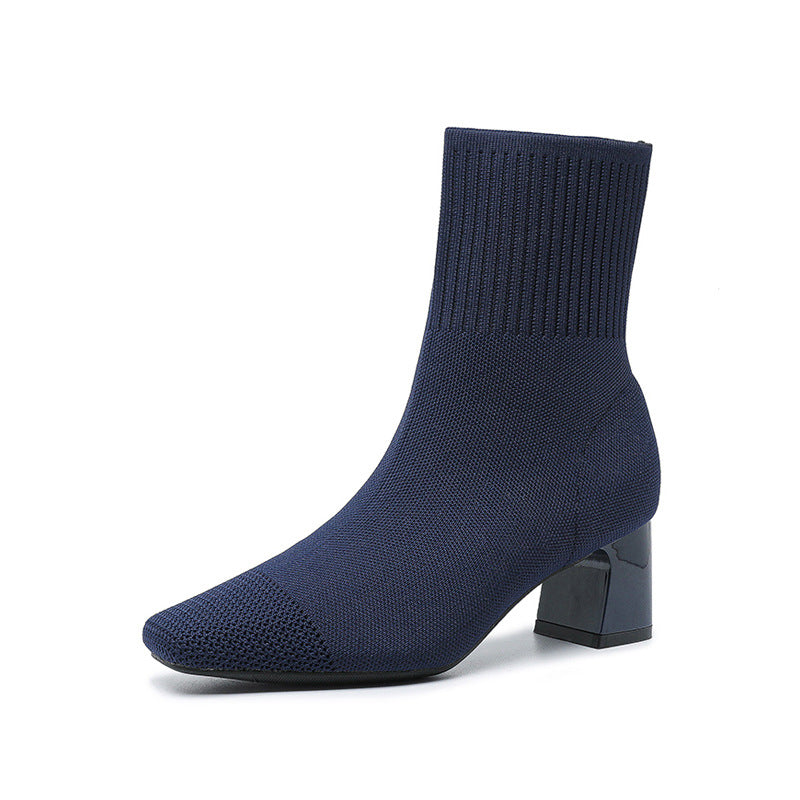 Chunky heel knit ankle boots