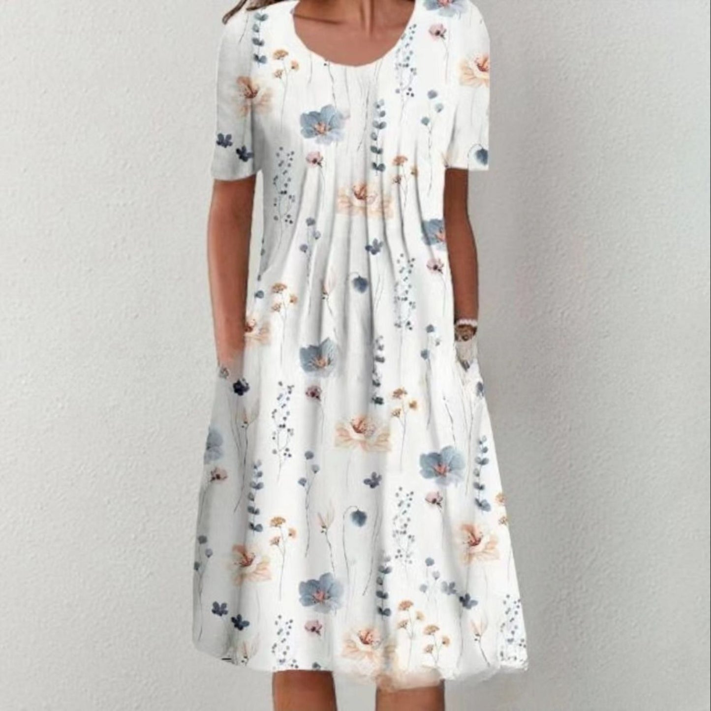 Robe imprimée à manches courtes et col rond