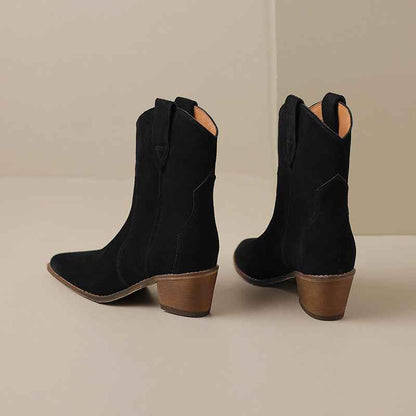 Bottines à talon moyen épais en cuir mat à la mode