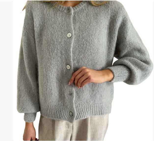 Cardigan à col rond à simple boutonnage pour femme