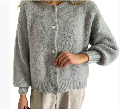 Cardigan à col rond à simple boutonnage pour femme