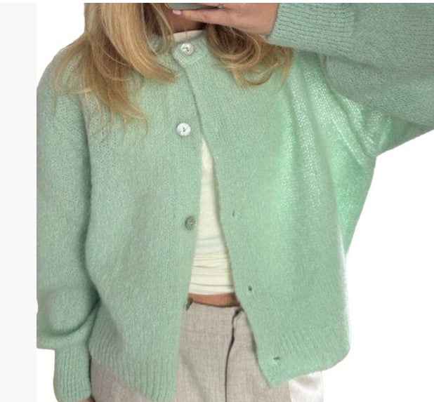 Cardigan à col rond à simple boutonnage pour femme
