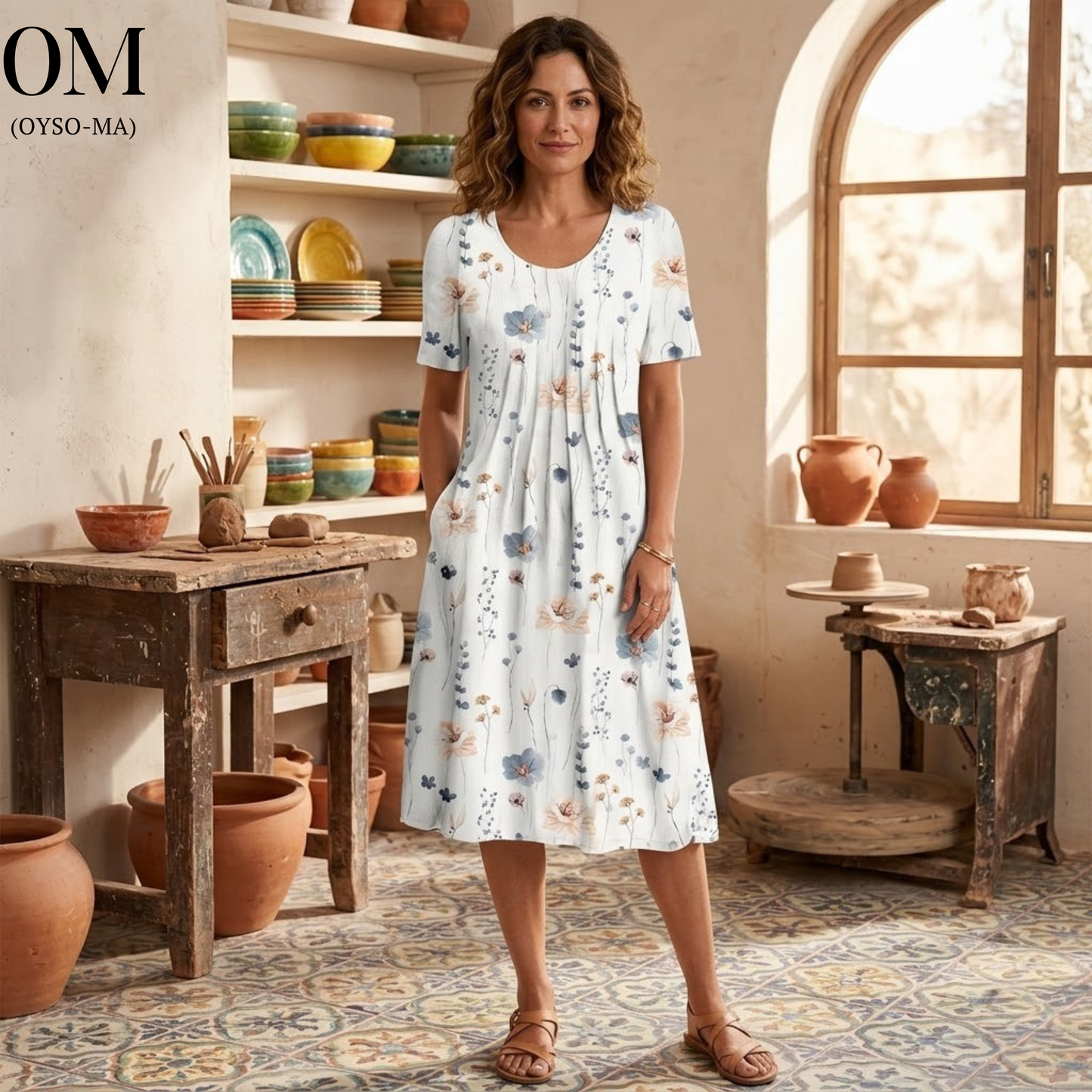 Robe imprimée à manches courtes et col rond