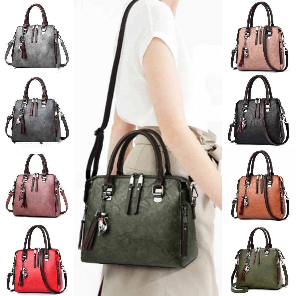 Sac à main vintage femme en cuir PU avec pampilles