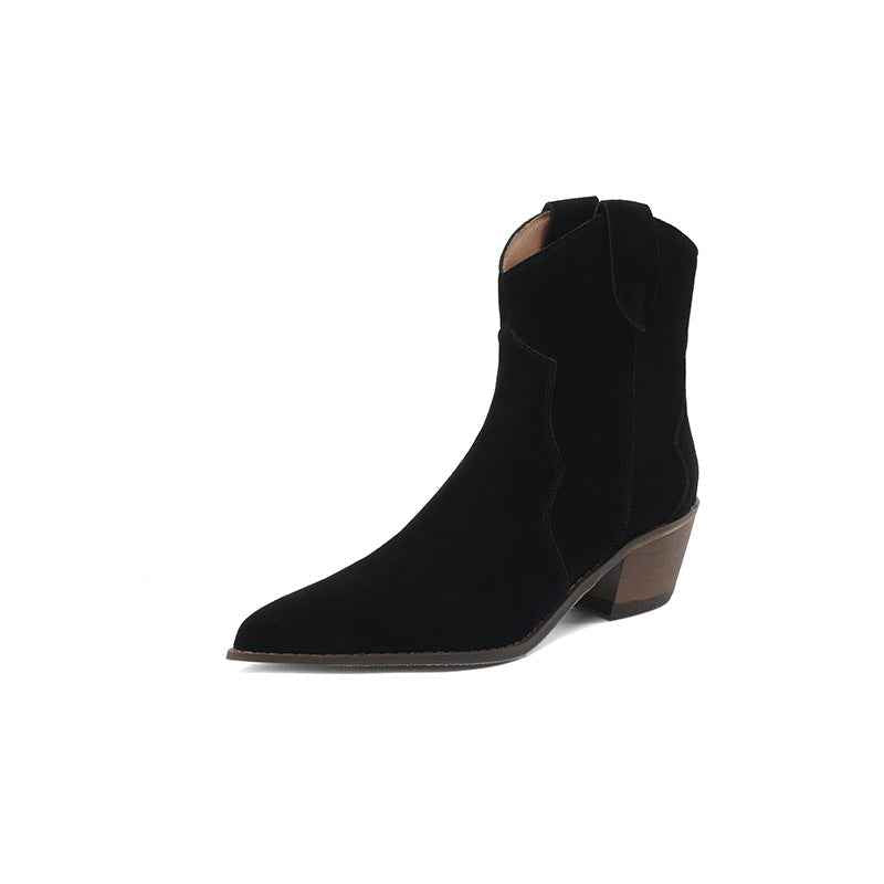Bottines à talon moyen épais en cuir mat à la mode