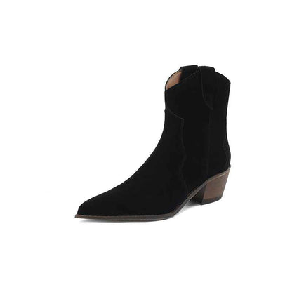 Bottines à talon moyen épais en cuir mat à la mode