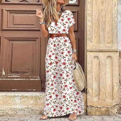 Robe à fleurs à col en V  pour femmes