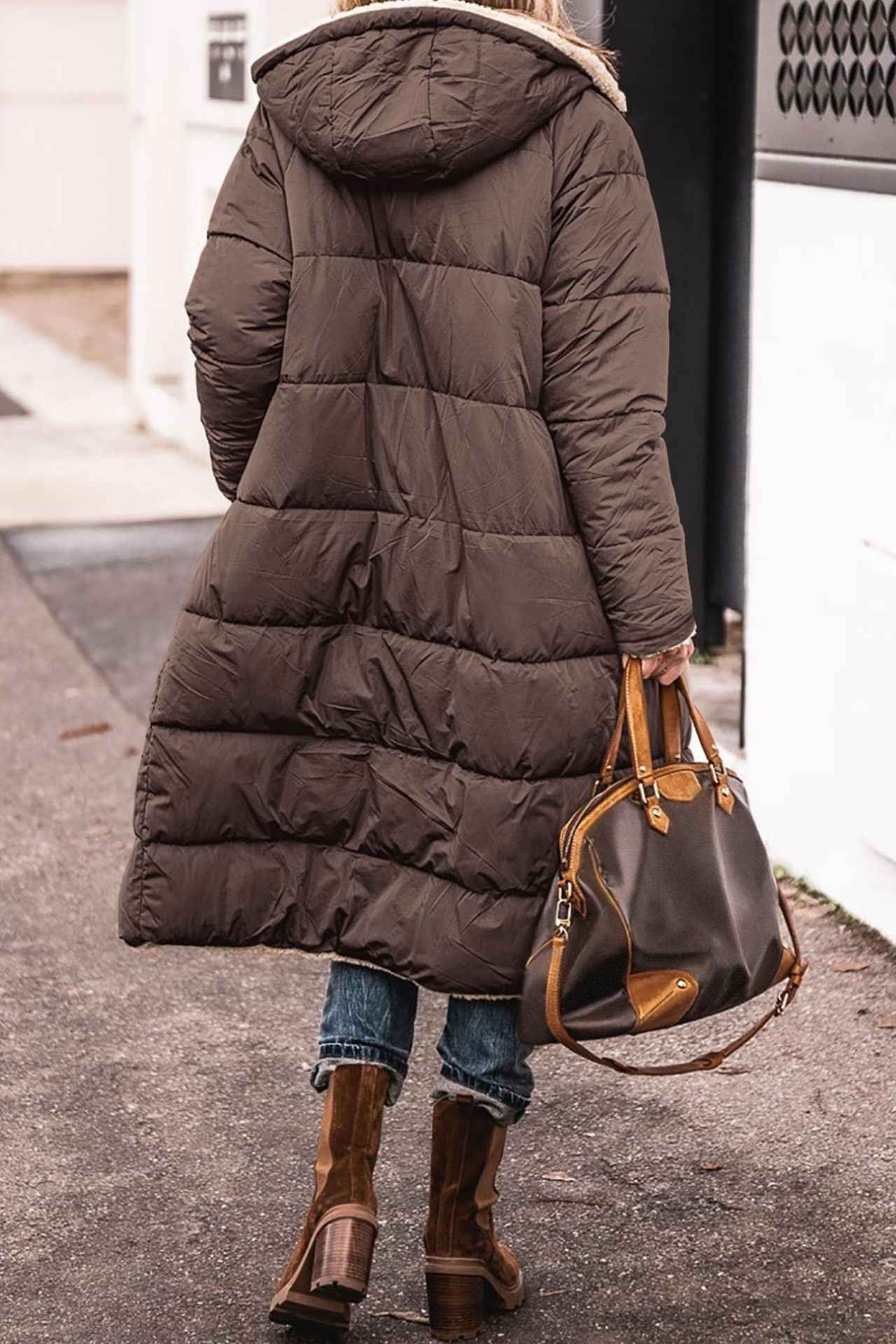 Manteau long à capuche de couleur unie, manches longues d'hiver, Pour Femme