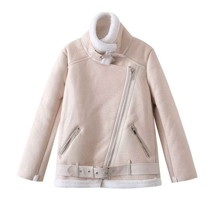 Veste Cuir PU en fourrure d'agneau intégrée