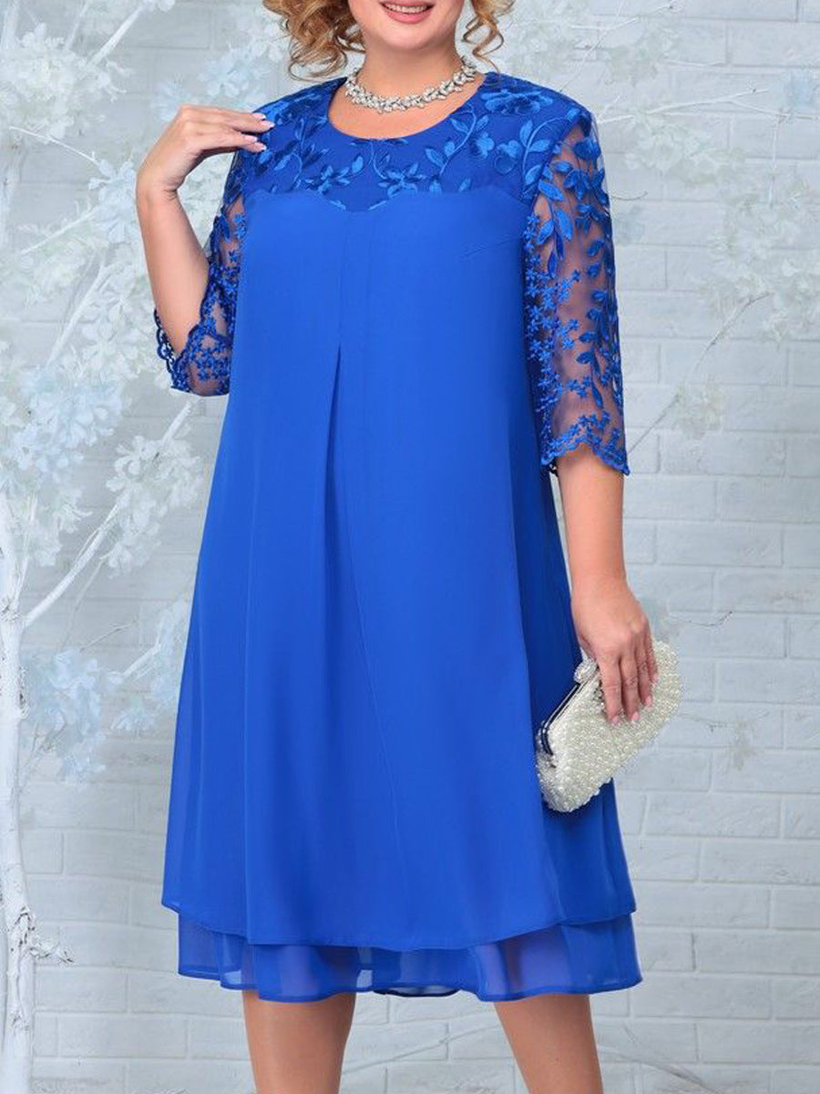 Embroidered Patchwork Midi Dress