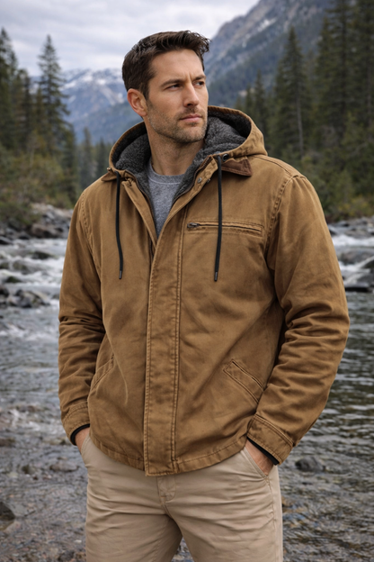 Warm fleece hooded coat with zip
