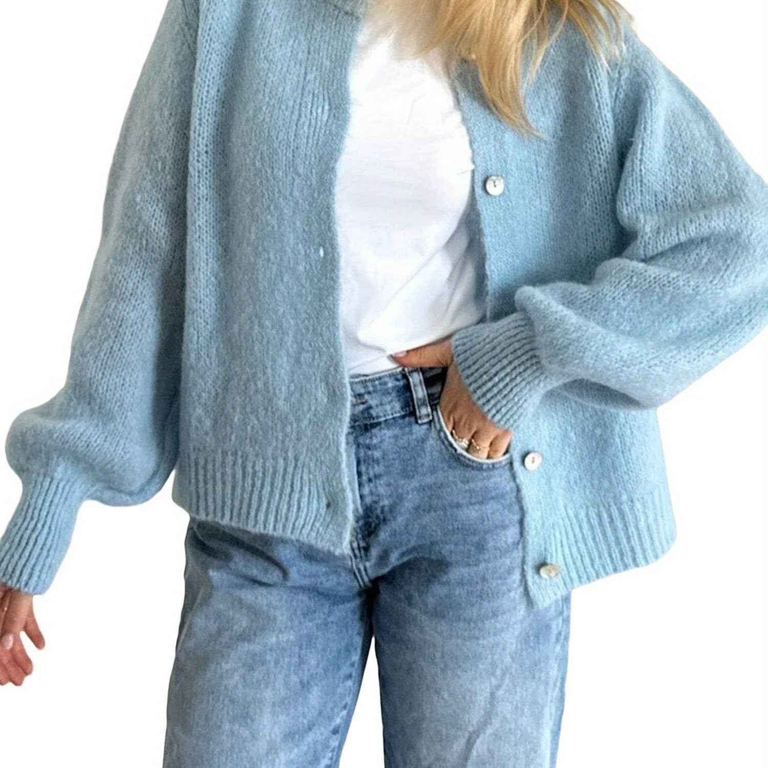 Cardigan à col rond à simple boutonnage pour femme