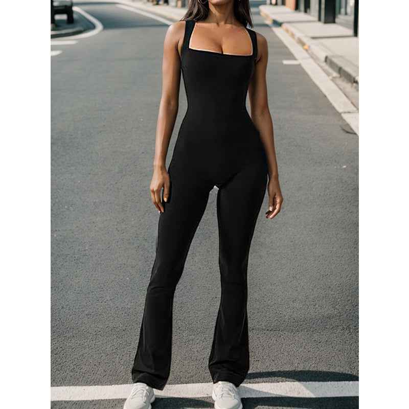 Combinaison de sport - couleur unie, pantalon de yoga évasé sans couture