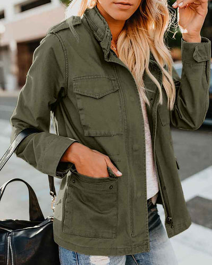 Veste décontractée pour femme à fermeture éclair, col à revers
