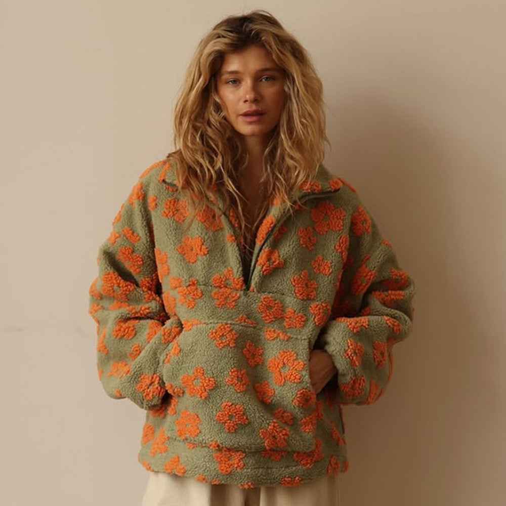 Sweatshirt en polaire avec fleurs d'hiver, style décontracté, pour femmes