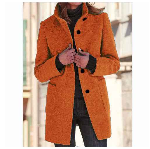 Manteau en laine à col montant avec poches, automne-hiver pour femmes