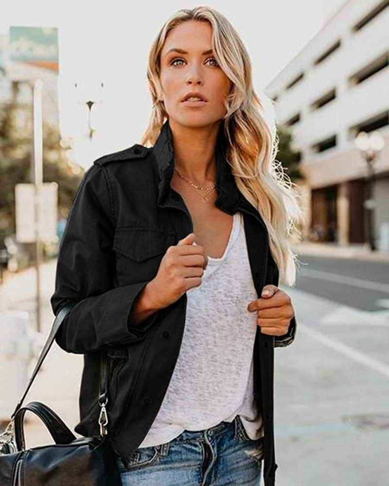 Veste décontractée pour femme à fermeture éclair, col à revers