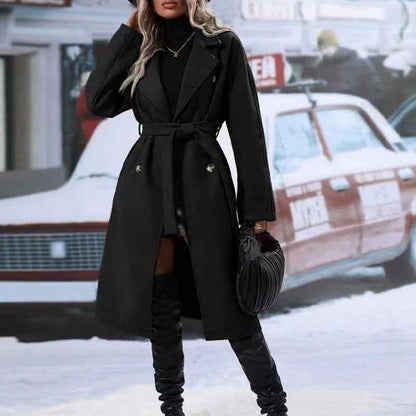 Trench-coat long à double boutonnage avec ceinture