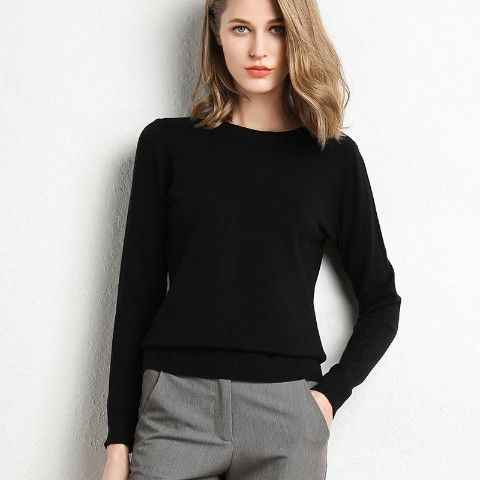 Nouveau pull femme pull en tricot col rond chemisier basique