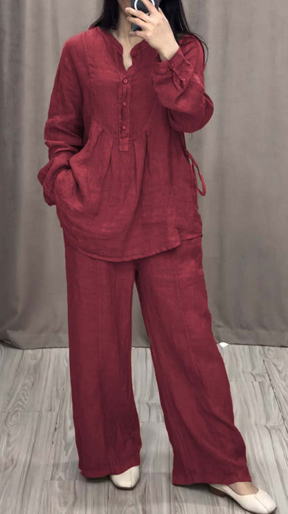 Conjunto cómodo de algodón y lino de estilo moderno.