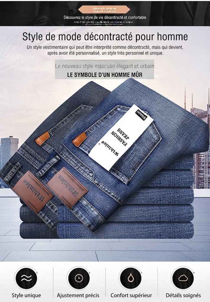 Jean en denim délavé pour hommes, coupe slim et confortable