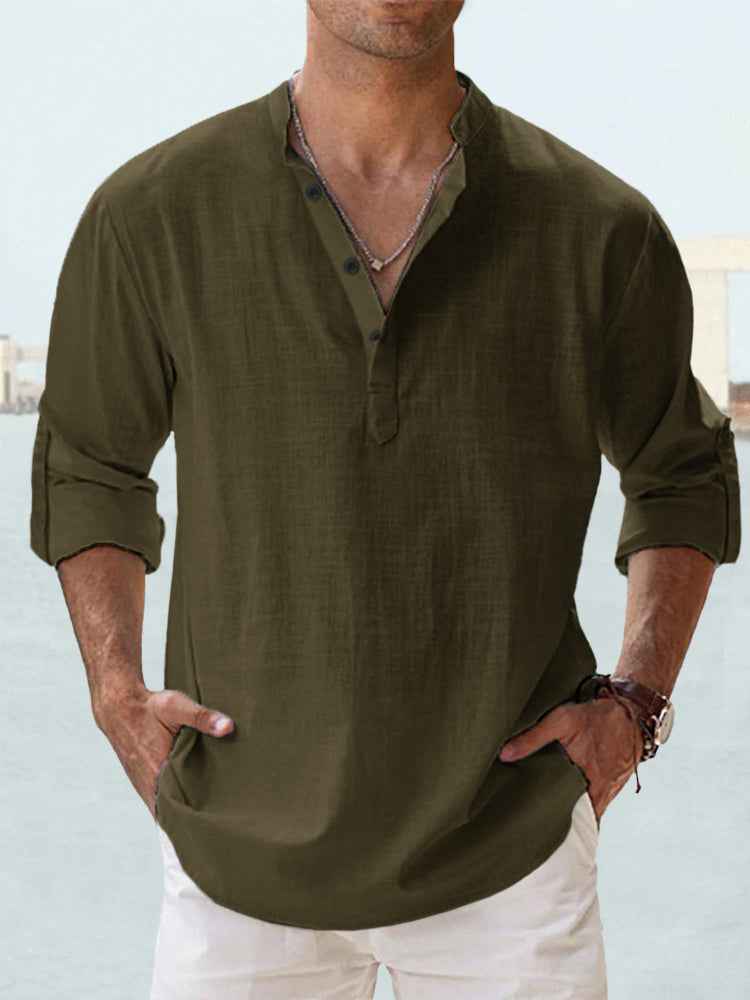 New Men's Casual Blouse Cotton Linen Shirt Loose Tops Long Sleeve Tee Shirt Spring Autumn Casual Handsome Men's Shirts