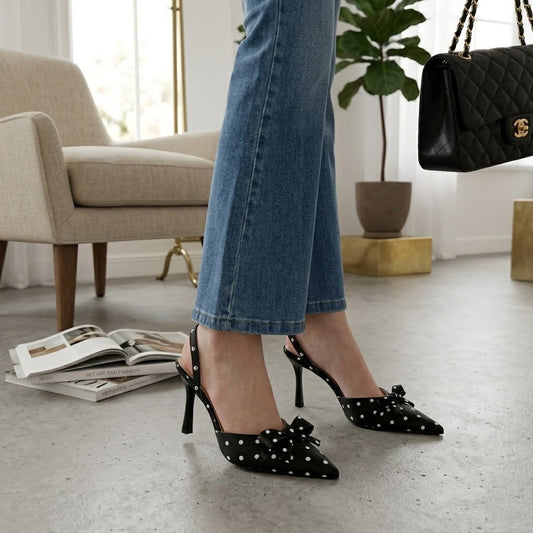 Chaussures à talons hauts pointus à pois pour femmes
