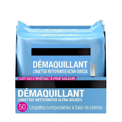 Lingettes Démaquillantes 2-en-1 : Douceur & Profondeur (x25)