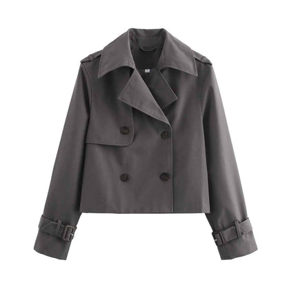 Manteau court polyvalent à double boutonnage et col à revers