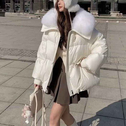 Veste en duvet pour femme , col en fourrure , vêtement d'hiver