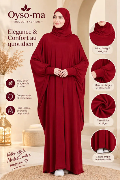 Robe Hijab à manches chauve-souris unie avec pochette
