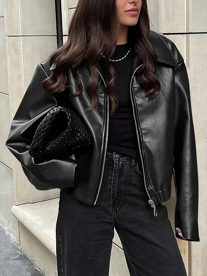 Veste élégante en cuir mate de style motard rétro