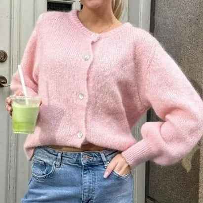Cardigan à col rond à simple boutonnage pour femme