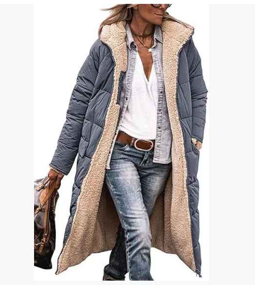 Manteau long à capuche de couleur unie, manches longues d'hiver, Pour Femme