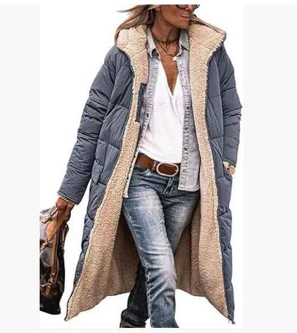 Manteau long à capuche de couleur unie, manches longues d'hiver, Pour Femme