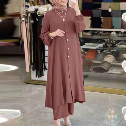 Ensemble Hijab chemise et pantalon pour femmes en soie glacée