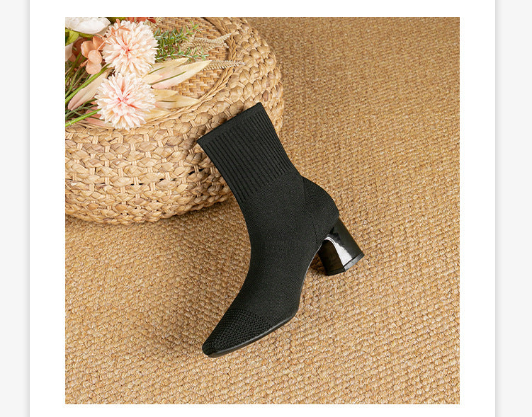 Chunky heel knit ankle boots