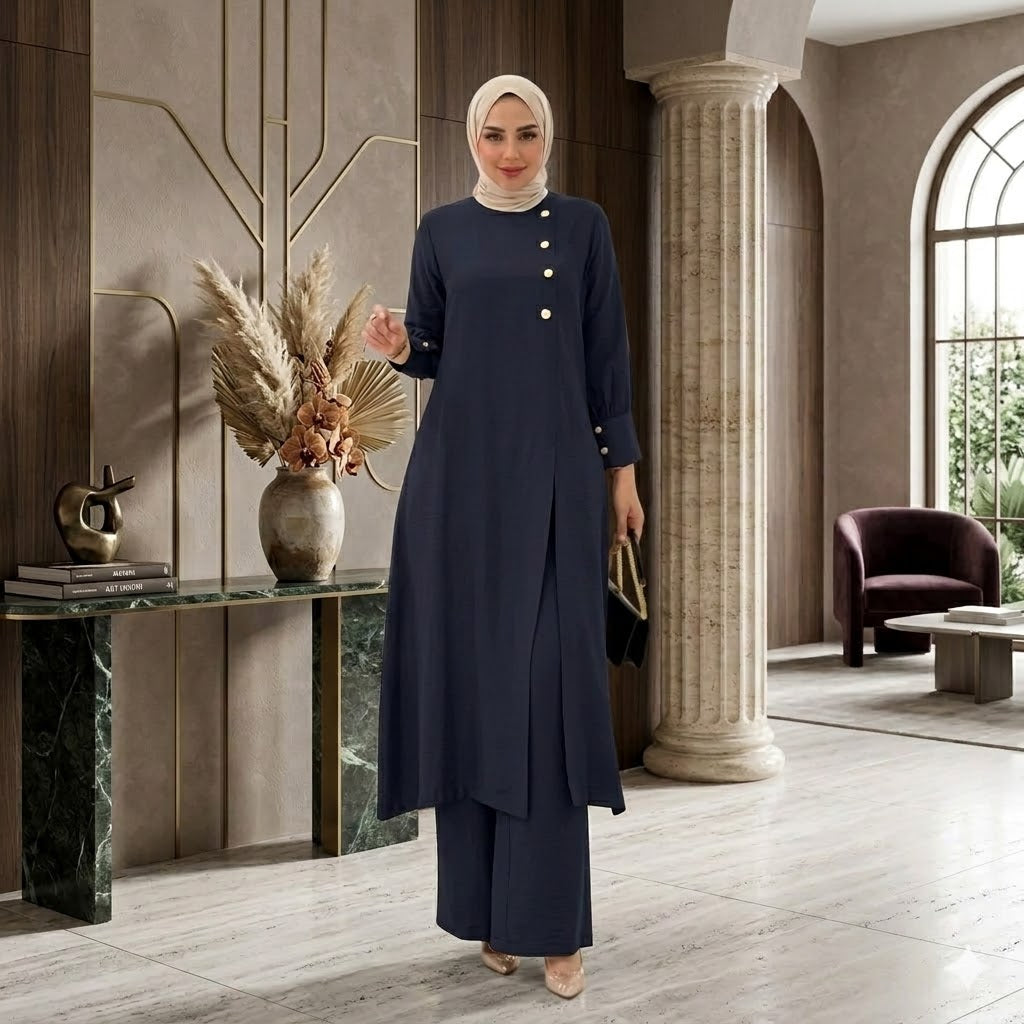 Ensemble Hijab deux pièces Mode Élégant Couleur unie