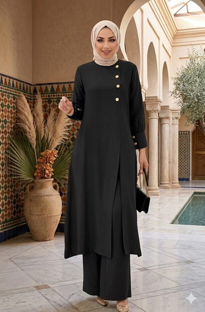 Ensemble Hijab deux pièces Mode Élégant Couleur unie