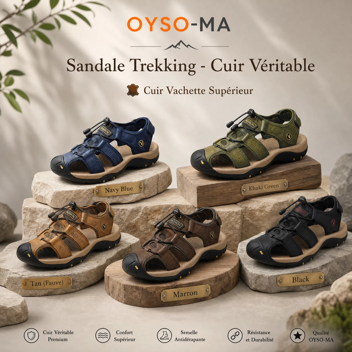 Sandales en cuir pour hommes grande taille