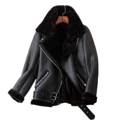 Veste Cuir PU en fourrure d'agneau intégrée